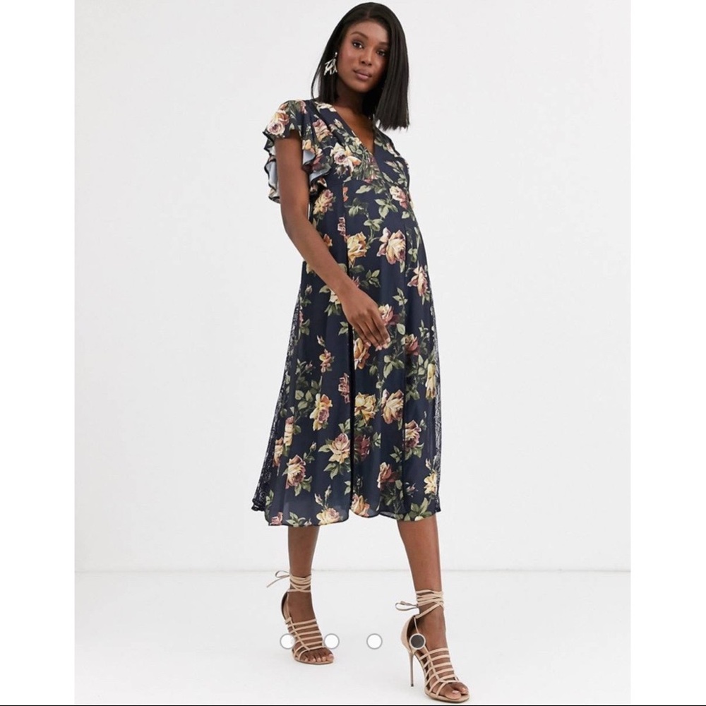 ASOS Maternity Floral and Lace Midi Dress